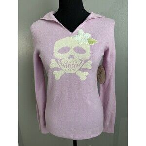 NVLA Lilac Cashmere Sweater Long Sleeve Skull Flower On Front Hooded NWT Size S